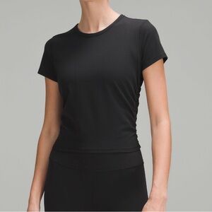 LUKU GREY/BLACK ROUCHED SHORT SLEEVE TOP SIZE 2